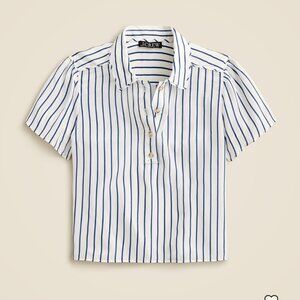 J Crew blue and white striped popover top and matching skirt in crepe de chine.